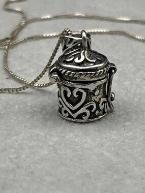 Sterling silver heart keepsake prayer box, remembrance necklace signed